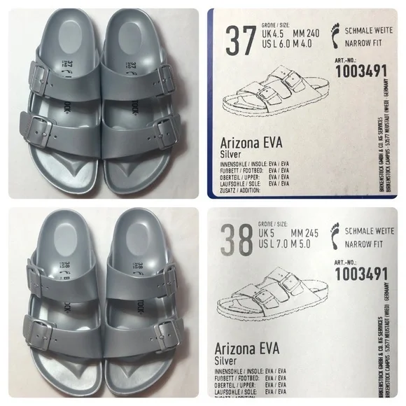 New Birkenstocks Arizona EVA Sandal Gray/Silver - Picture 7 of 15
